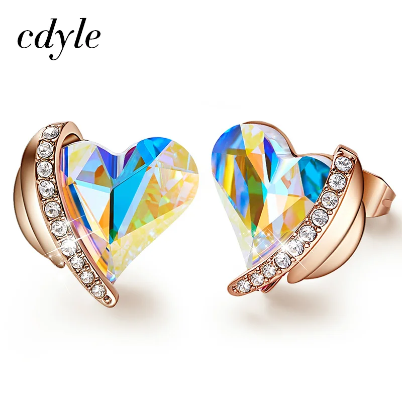 Cdyle, женские золотые серьги, украшенные розовыми кристаллами от Swarovski, ангел, красивые серьги-гвоздики, ювелирные изделия на День святого Валентина, подарки для любви - Окраска металла: AB Color E1877D