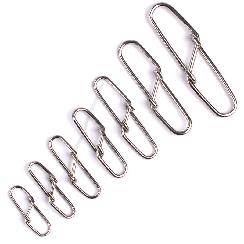 

50/bag stainless steel quick lock buckle solid ring safe fast fishing tool connector Pesca hook fishing gear