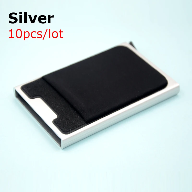 Silver-10pcs 10 шт./партия алюминиевый кошелёк с эластичным задним мешком держатель для кредитных карт RFID мини тонкий кошелек автоматический всплывающий чехол для кредитных карт - Цвет: Silver-10pcs