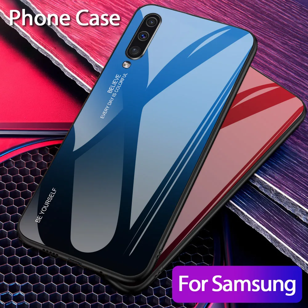 Чехол для телефона с градиентным стеклом для samsung Galaxy M20 M10 A30 A50, чехол для Galaxy M10 M 20 10 A 30 50, чехол из закаленного стекла