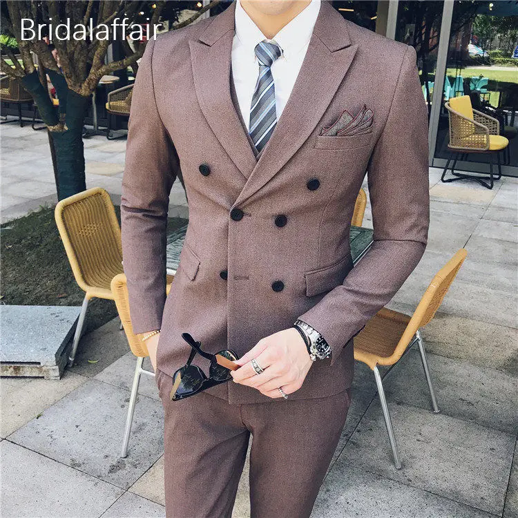 Wonderful Fashion Men Suit Slim Fit 3Pcs Black Tuxedo Groom Wedding Prom Suits Formal Blazer Terno Masculino (Jacket+Pants+Vest) | Мужская