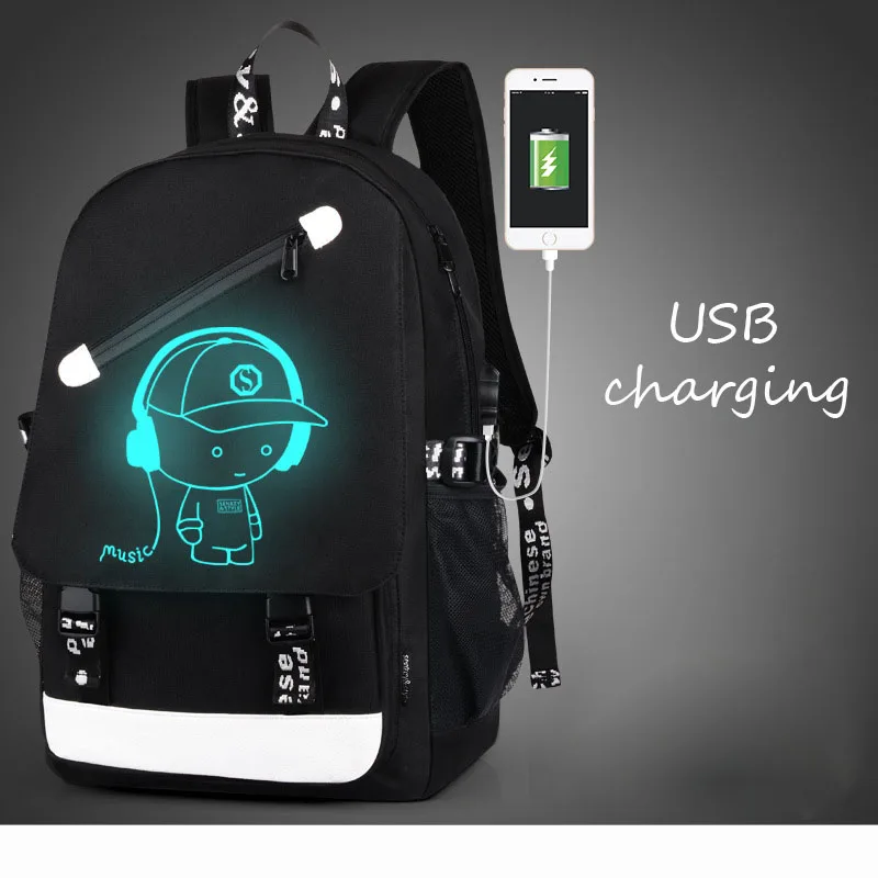 USB kid Водонепроницаемая мужская сумка для ноутбука с USB 15,6 дюймов, светящийся музыкальный мужской рюкзак для путешествий, спортивная детская школьная сумка для мальчиков-подростков, сумка для книг - Цвет: USB kid
