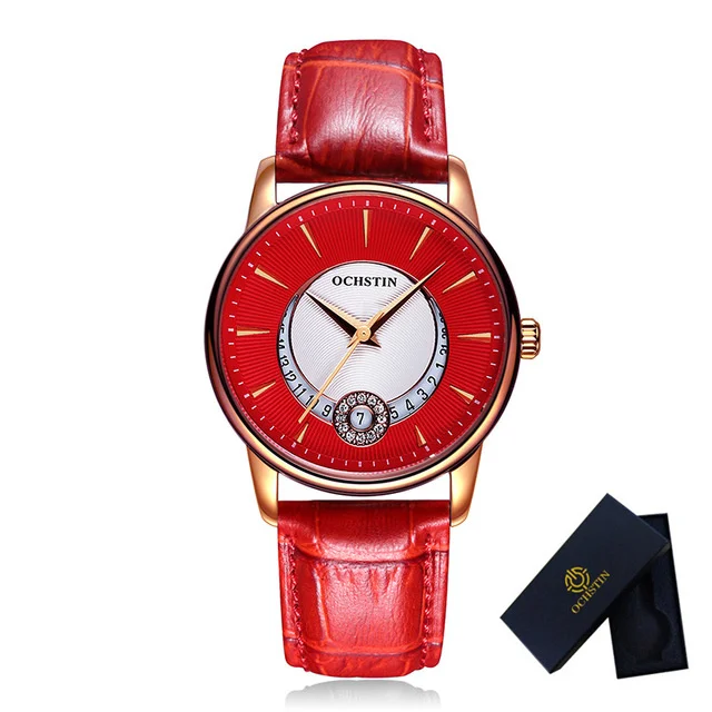 Red with box OCHSTIN часы из розового золота Женские кварцевые часы женские Лидирующий бренд Роскошные женские наручные часы девушка часы бизнес Relogio Feminino - Цвет: Red with box