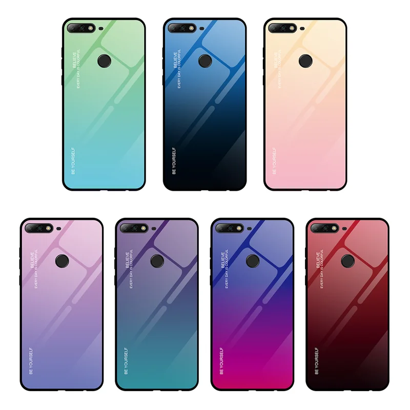 Градиентный чехол для телефона Honor 7A RU 5 45 Pro 7C 99 из закаленного стекла Huawei Y9 Y6 Prime 2018