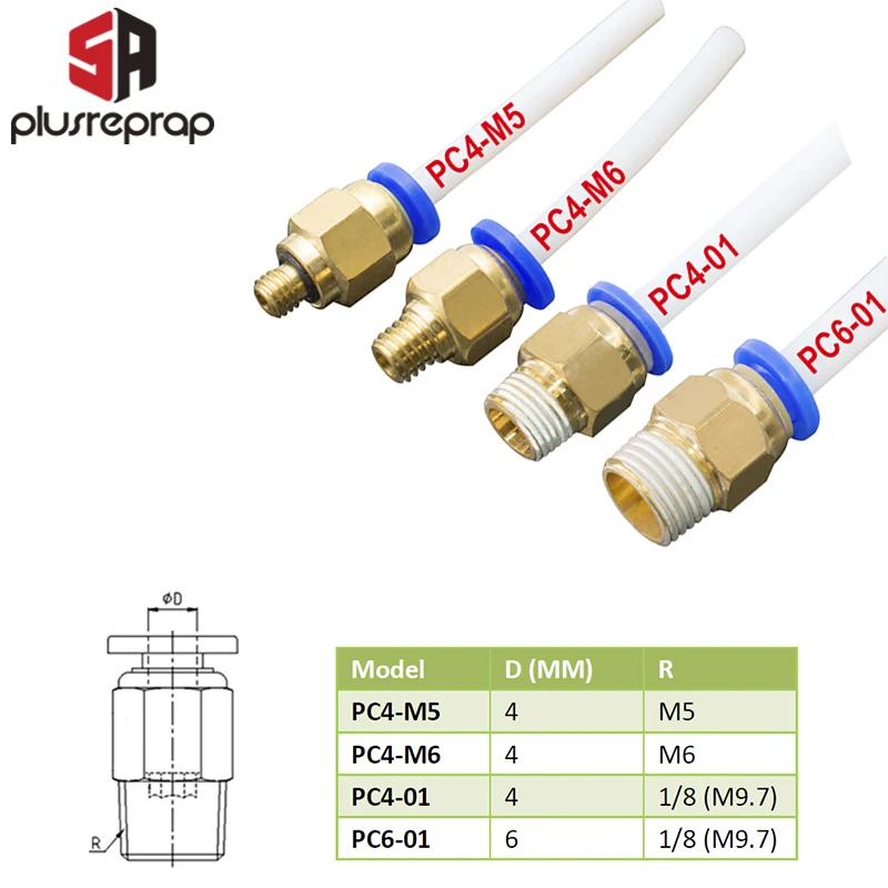 Пневматические разъемы Bowden экструдер J head Hotend для трубки OD 4 мм или 6 PTFE