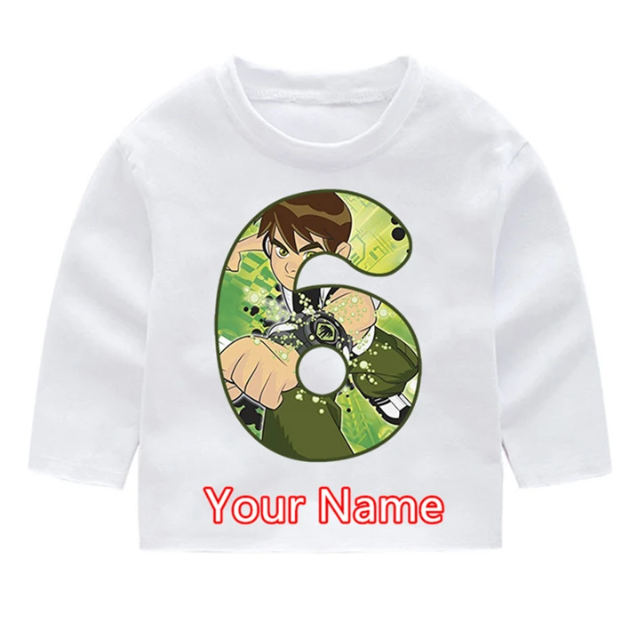 P244-6N Ben 10/Детские Модные хлопковые футболки с длинными рукавами для дня рождения с цифрами детские топы с длинными рукавами, кофта с капюшоном для маленьких девочек - Цвет: P244-6N