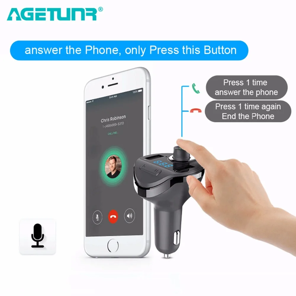 Автомобильный комплект громкой связи AGETUNR Bluetooth FM передатчик MP3 музыкальный плеер