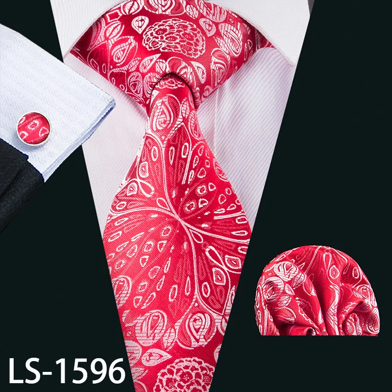 LS-1596 LS-704, мужской галстук, шелк, красный, в клетку, жаккардовый, тканый, свадебный галстук, Barry.Wang, Hanky, запонки, набор, галстук для мужчин, деловые, вечерние - Цвет: LS-1596