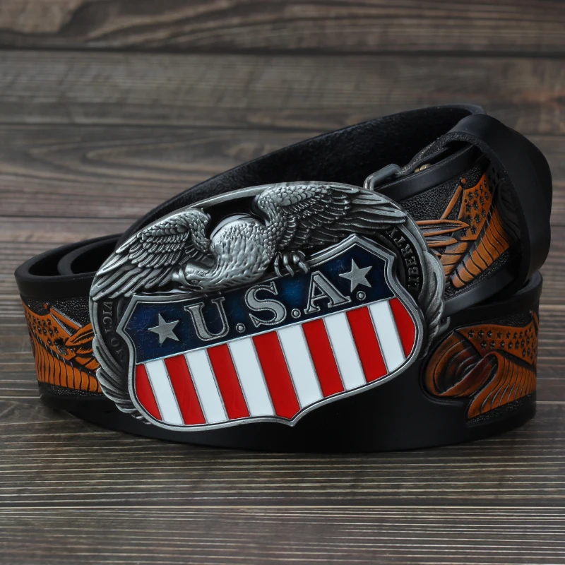 USA Eagle Buckle Genuine leather Men's Casual Belt