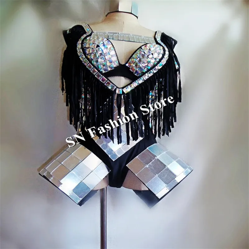 EC22 костюмы для бальных танцев певицы сексуальная Серебристая юбка с зеркалом