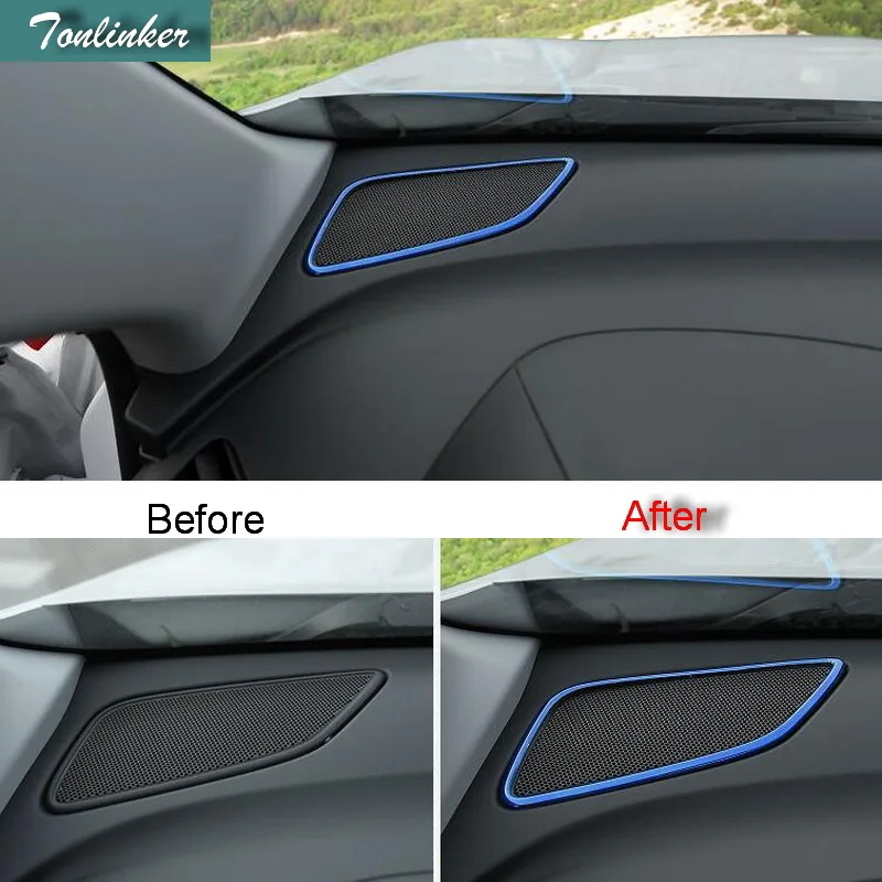 

Tonlinker Cover stickers For Chevrolet Equinox 2017 Car Styling 2 PCS Stainless Steel dashboard small speaker covers sticker