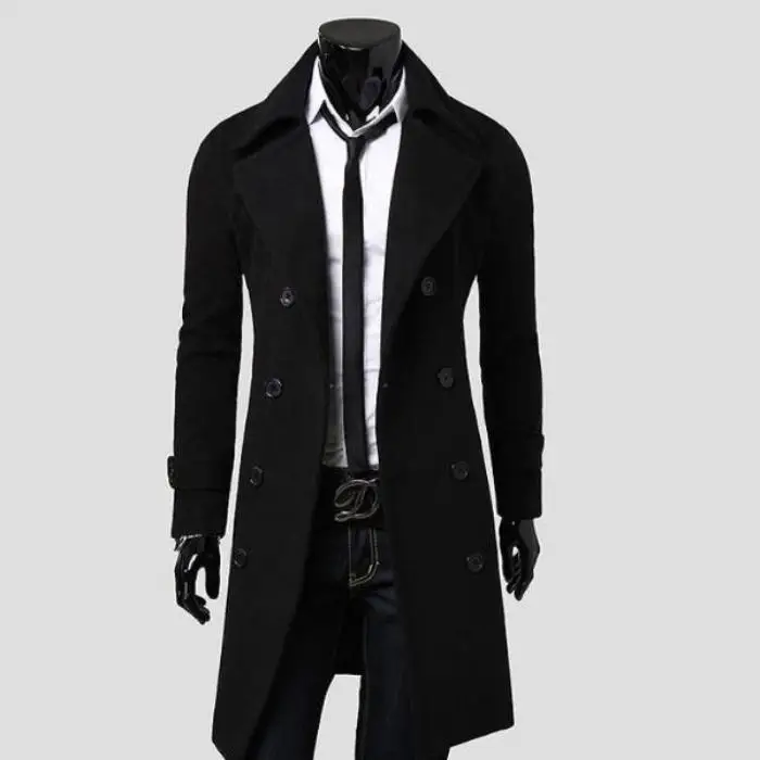 Новая мужская повседневная мода осень зима теплый двубортный тонкий длинный