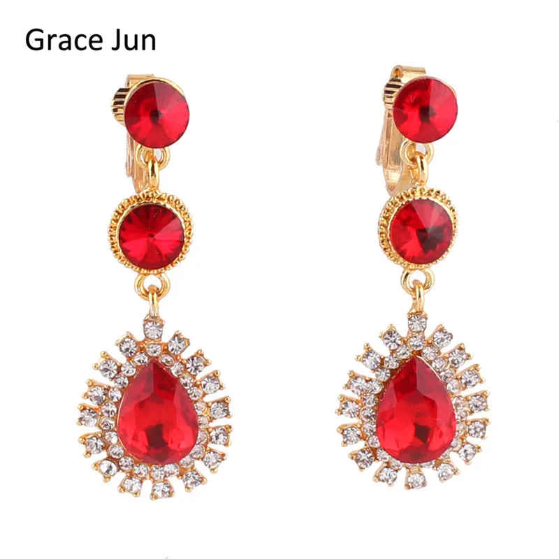 Бренд Grace Jun, высокое качество, австрийские кристаллы, стразы, золотой цвет, длинные серьги в форме капли, клипсы, не пирсинг, свадебные серьги