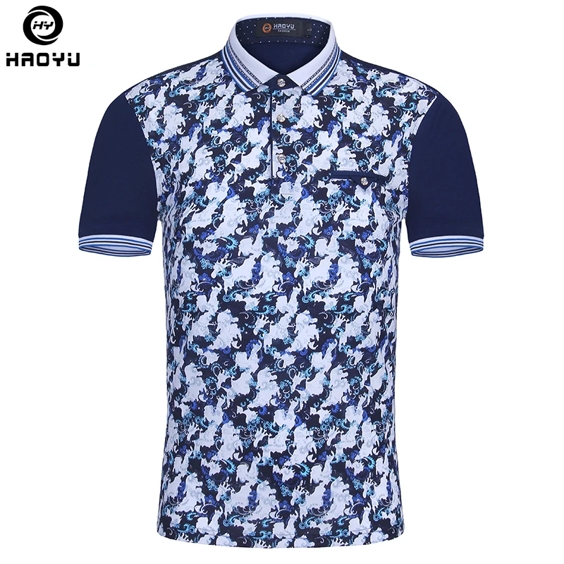 Мужская приталенная рубашка-поло из мерсеризованного хлопка с принтом короткими