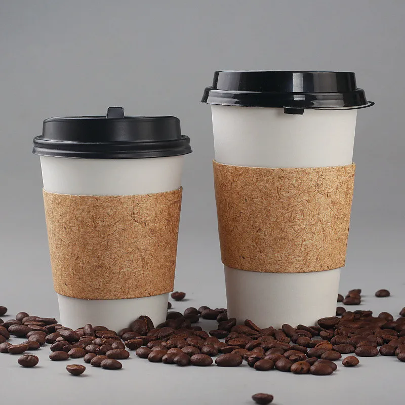 Cup lid sleeve 50 шт толстые белые бумажные стаканчики одноразовые кофейные стаканчики 250 мл маленькие стаканчики для упаковки сока, напитков, воды с крышками и коричневыми рукавами - Цвет: Cup lid sleeve