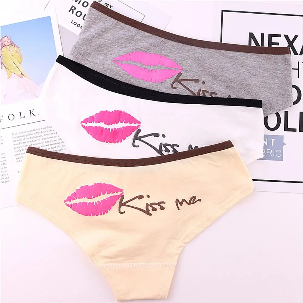 1 шт. женские модные сексуальные хлопковые трусики с принтом губ Kiss Me низкой