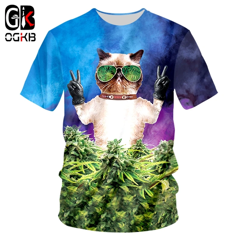 

Футболка OGKB мужская с коротким рукавом, модная рубашка с 3D рисунком животных, солнцезащитные очки, кошка, костюм большого размера 5XL 6XL, на ве...