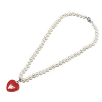 the 8 9 mm freshwater natural pearl necklace with romantic and lovely pure red heart shaped 25256 mm pendant and tiny fine