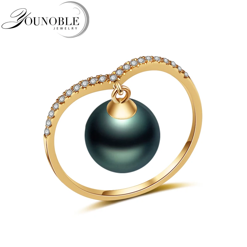

Genuine 18K Solid Yellow Gold Pearl Rings Akoya Round Natural,Women Birthday Gift Jewelry Engagement Gold Ring