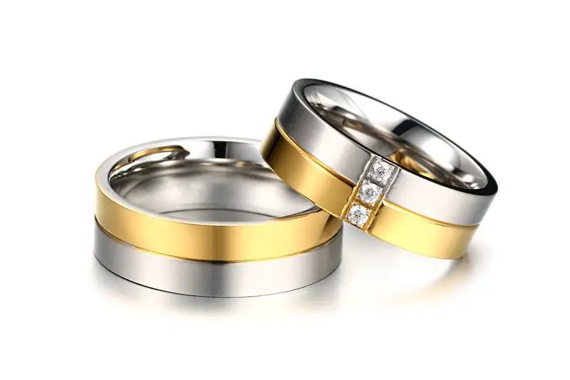 Мужское и женское кольцо из нержавеющей стали 7 мм набор золотистого