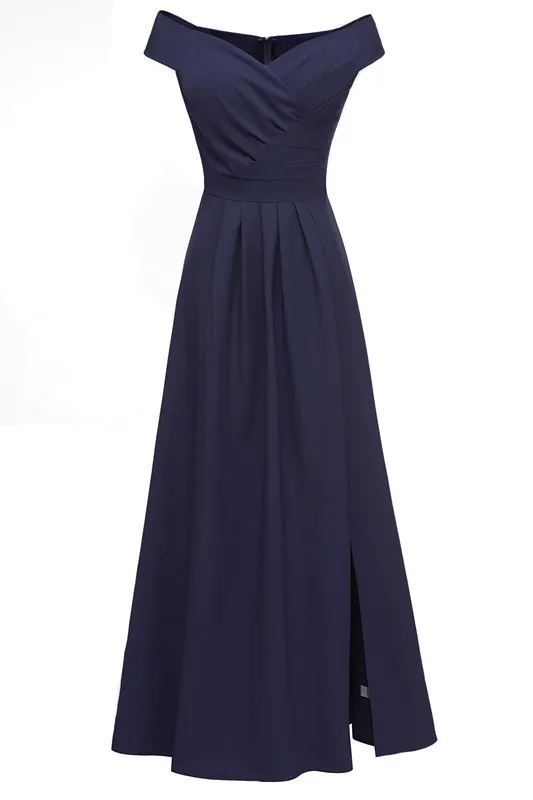 dark blue CD1682#Slim dark blue Boat Neck Bridesmaid Dresses Long burgundy bridal gown wedding party dress wholesale cheap women clothing - Цвет: dark blue