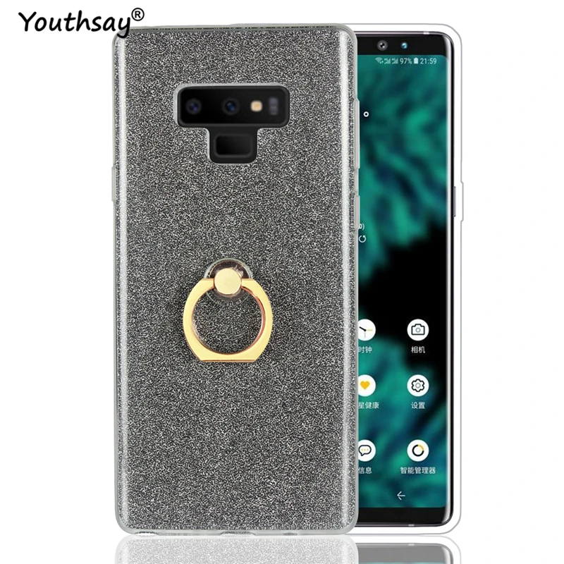 СПС крышка samsung Galaxy Note 9 Чехол Мягкий модные блестящие блеск кольцо держатель ТПУ