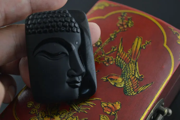 

5pcs Chinese Tathagata Side Face Buddhism Pendant Natural Black Obsidian For Necklace Making Materials