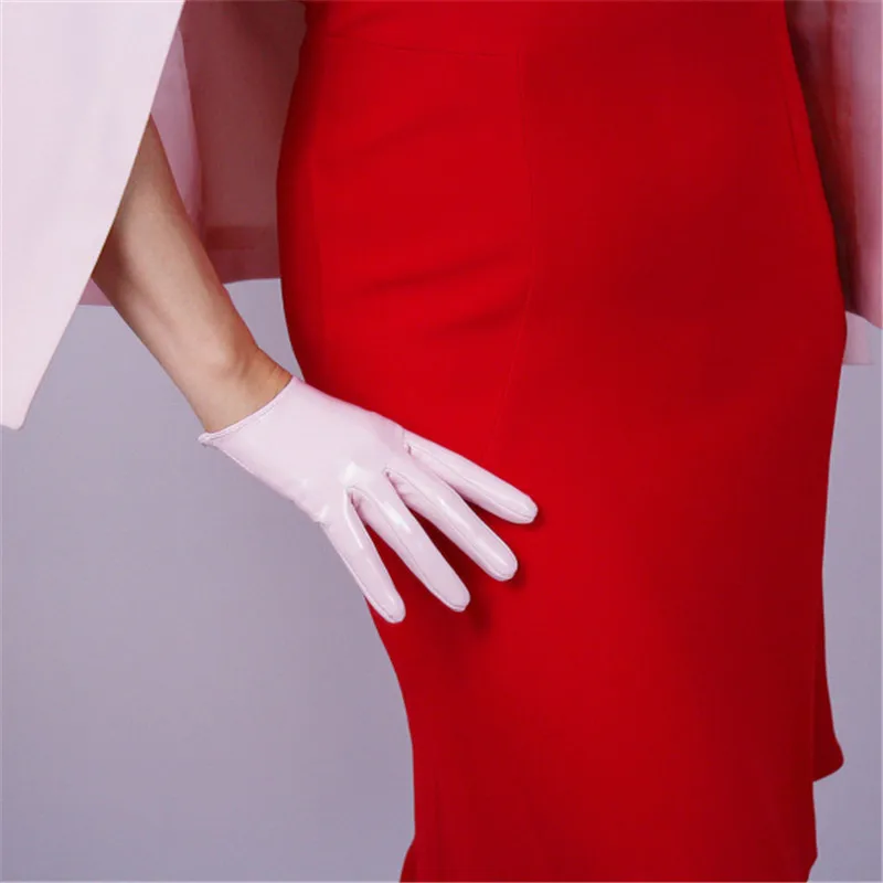 16cm Pink Женские перчатки из яркой лакированной кожи, женские перчатки из искусственной кожи для танцевальной вечеринки, кожаные розовые перчатки из искусственной кожи для косплея, P1370-11 - Цвет: 16cm Pink