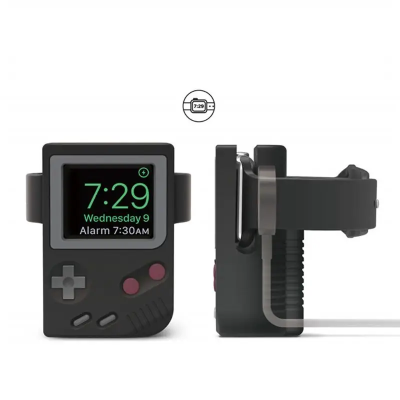 Черный Для Apple Watch серии 1/2/3/4, 42 мм, 38 мм, 40 мм 44 силиконовый чехол для телефона в виде ретро-игровой консоли дизайн Подставка для зарядки станция держателя док-станция - Цвет: Черный