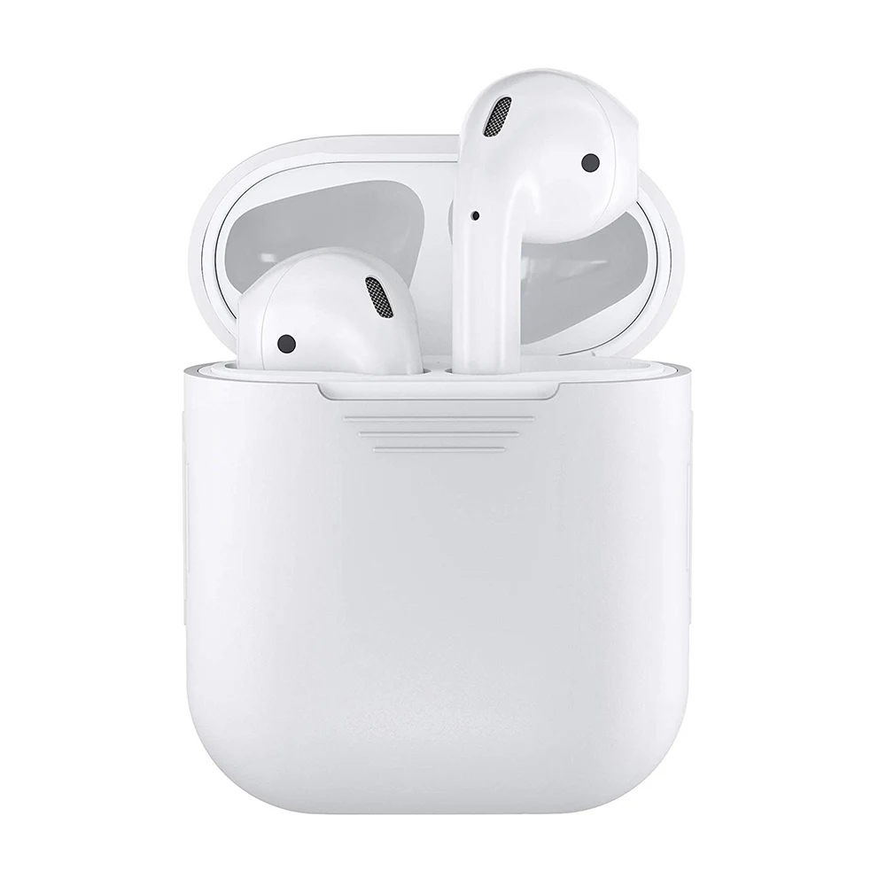 Silicone Case-White Мягкий силикон для AirPods Bluetooth беспроводные наушники чехол Защитный чехол для Apple Air Pods зарядная коробка Acce - Цвет: Silicone Case-White