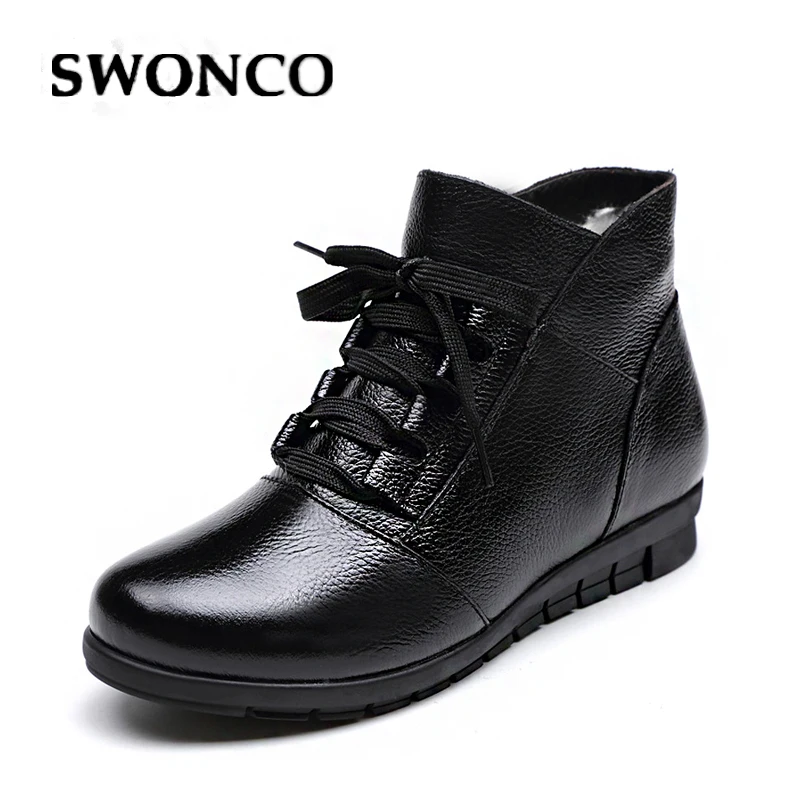 Черные зимние теплые ботинки SWONCO женские 2019 с высоким берцем на нескользящей