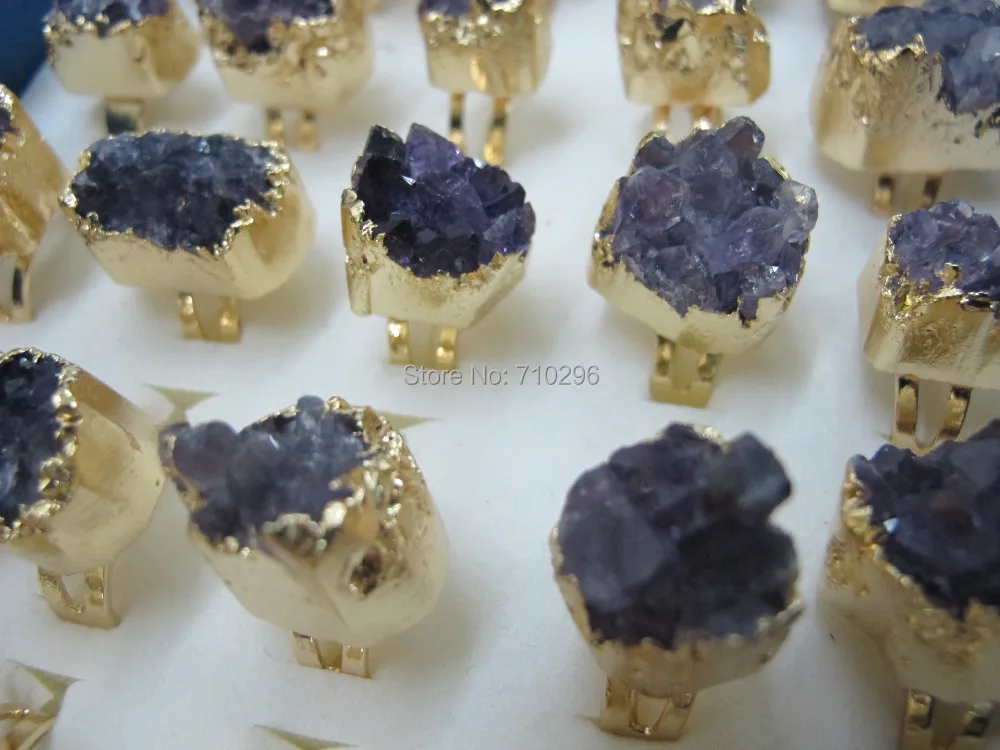 

Worth Buying Natural Amethys t Quartz Geode drusy Ring 5pcs/lot Gem stone drusy Finger Ring