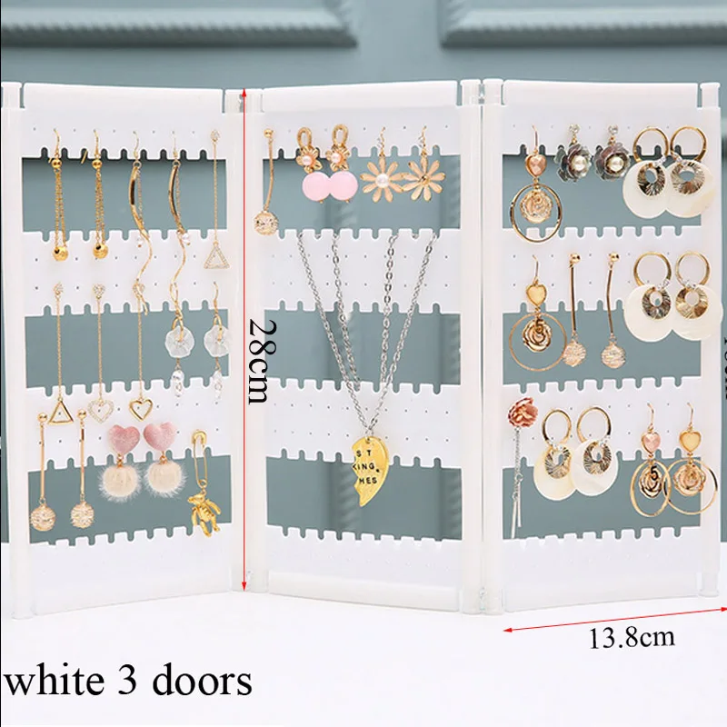 white 3 doors Утолщенный плоский верх пластиковые серьги-гвоздики дисплей стеллаж для хранения ювелирных изделий Органайзер пластиковые s серьги хранения двери дизайн - Цвет: white 3 doors