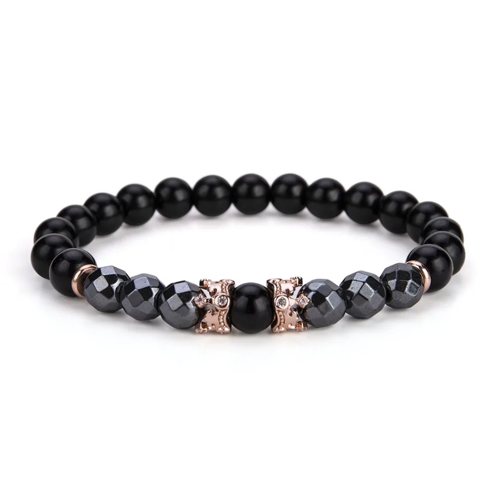 Мужской браслет Noter новый дизайн с двойной милой короной обсидиан гематит Braclets