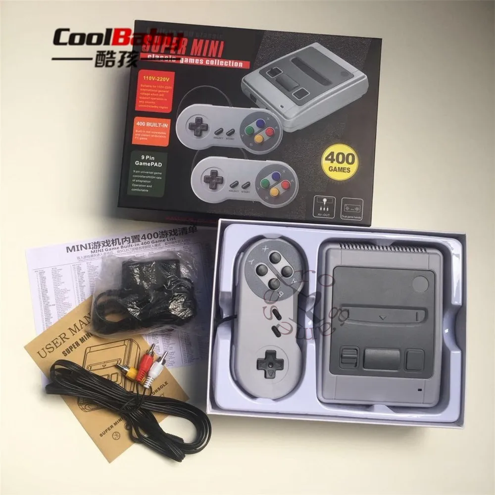 Семейная ТВ ретро мини портативная игровая консоль для игр SNES с 2 контроллерами
