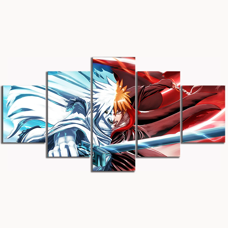 Modular Pictures 5 Pcs Kurosaki Ichigo Painting Cartoon Poster Animation Wall Art Frame Prints Canvas Home Decor Boys Room | Дом и сад