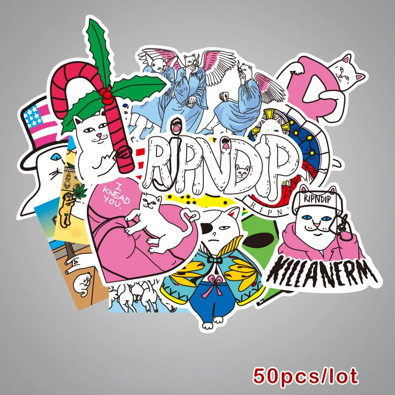 50 Прохладный средний палец Ripndip Cat скейтборд Стикеры граффити Чемодан ноутбука