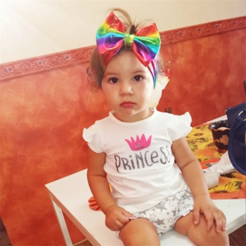 Girls Big Glitter Metallic Headband For Kids 2018 Rainbow Elastic Hair Band Birthday Gift Large Sequin Bow Accessories | Мать и ребенок