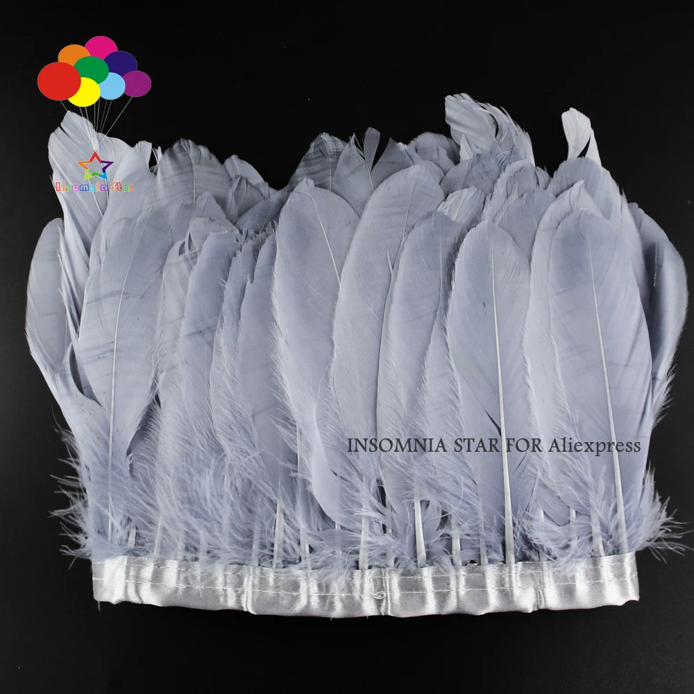Light grey 2 метра/упаковка гусиное перо бахрома отделка на атласной жатке "-8" в/15-20 см Ширина - Цвет: Light grey