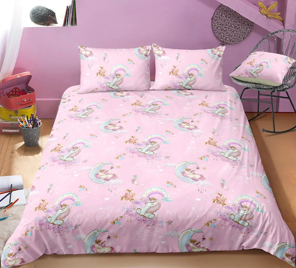 

Thumbedding Dropship Rainbow With Smile Unicorn Bedding Set 100% Microfiber Colorful 3D Duvet Cover Set Innovative Unique Design