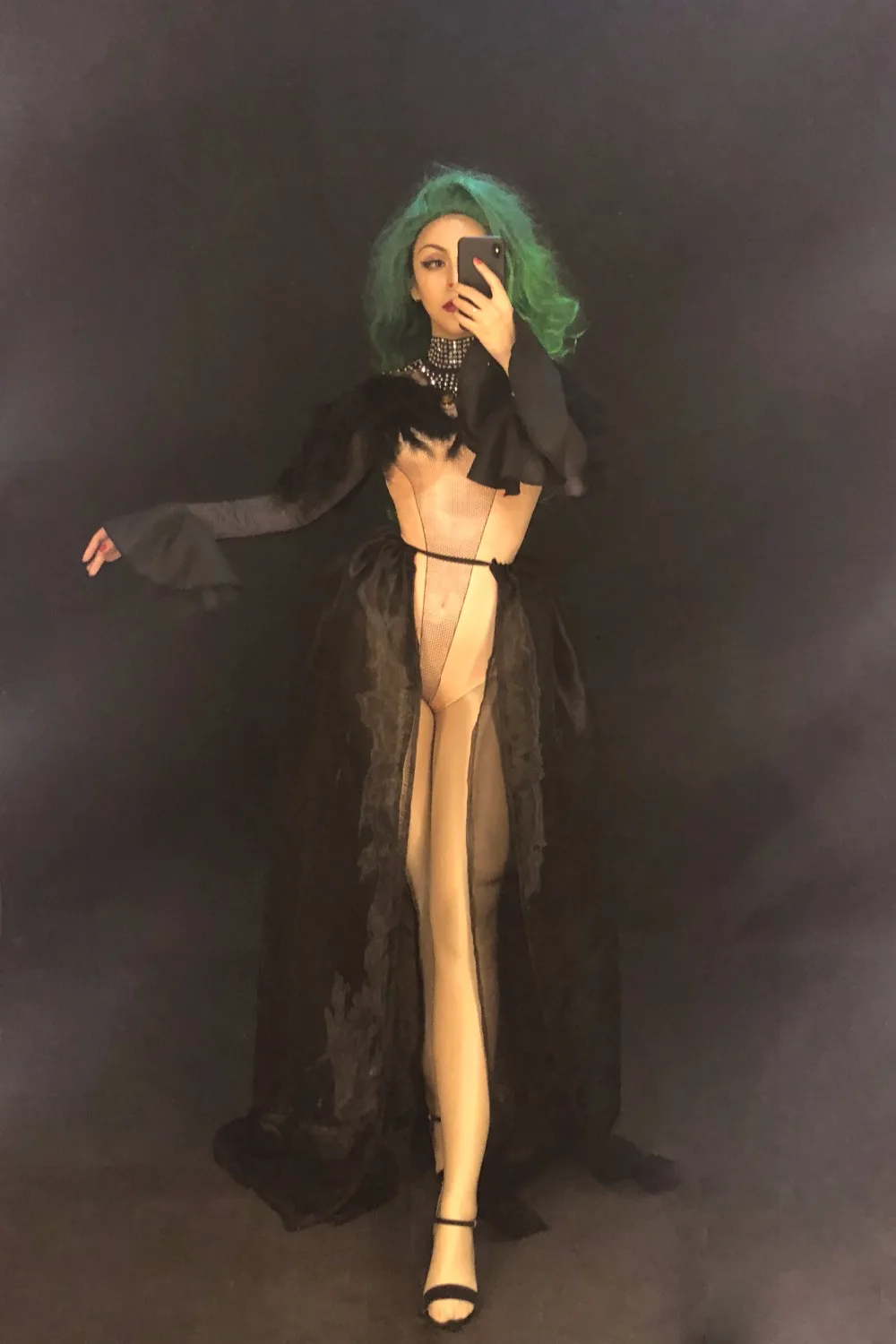 Women Sexy Stage Bodysuit Black Feather Sparkling Crystals Jumpsuit Nightclub Birthday Party Dancer Singer Stage Wear Costumes