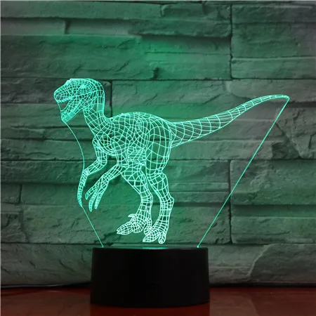 Велоцираптор 3D лампа динозавр синий 7 цветов Светодиодные ночные лампы для детей