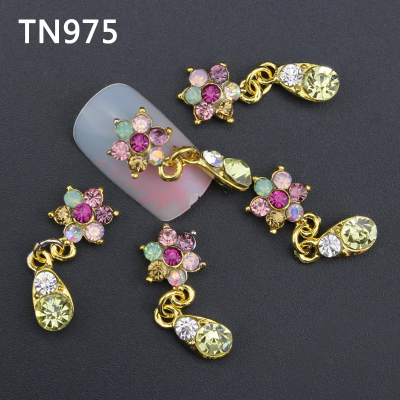 10 шт Блестящий цветной цветок 3d украшения для ногтей с Стразы сплав Подвески