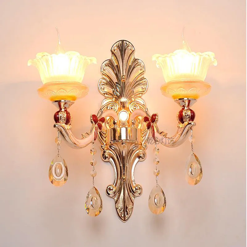 

European Style Zinc Alloy wall lamp Crystal imitation jade wall sconce bedroom bedside lamp corridor livingroom background light