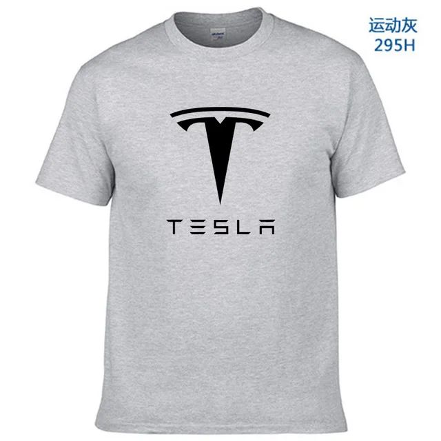 New Tesla Men T Shirts Short Sleeve Round Neck Ringer Letter Printed cotton Male Tees Casual Boy t-shirt Tops many colors - Цвет: Light Grey-B