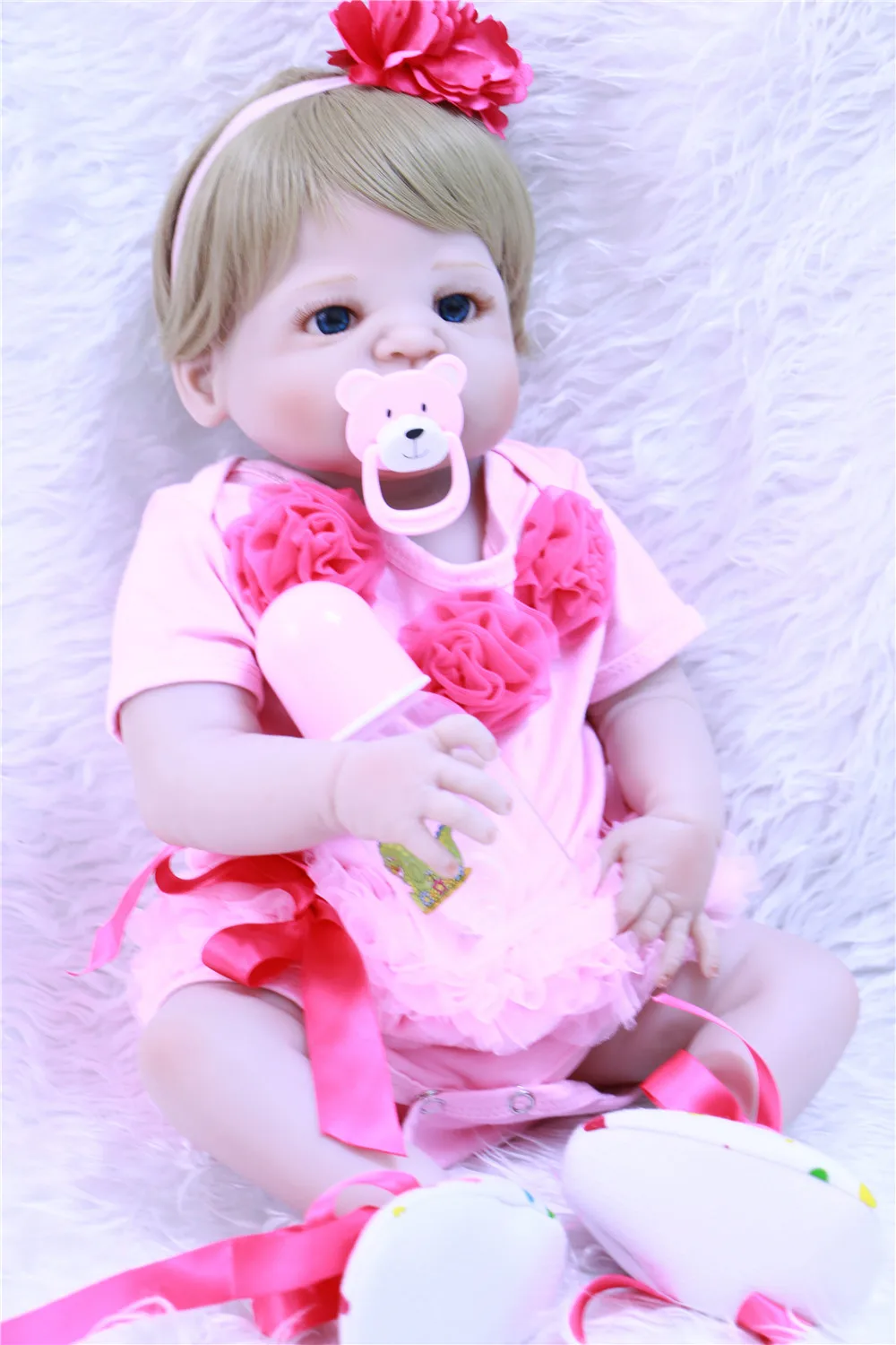 

Blonde hair girl doll reborn babies 22" full silicone reborn baby dolls bebe alive reborn bonecas children xmas gift