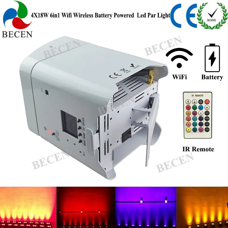 Перезаряжаемый 4x15 Вт rgbwa uv 6 в 1 Wifi APP беспроводной DMX IRC с питанием от батареи