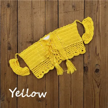 Yellow Top Ручная вязанная Цветочная юбка, женский купальник, сексуальный пляжный бикини, накидка, юбка в стиле бохо, эластичный пояс, кисточки - Цвет: Yellow Top