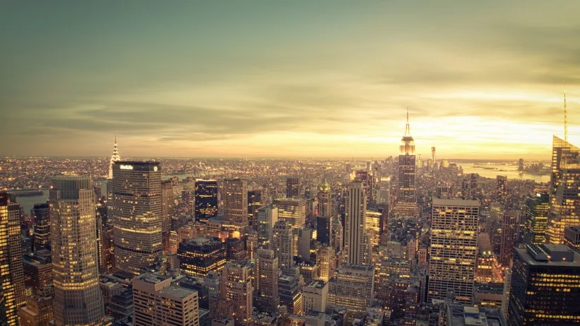 Современный золотой Нью Йорк пейзаж вид памяти Винтаж Ретро декоративный плакат