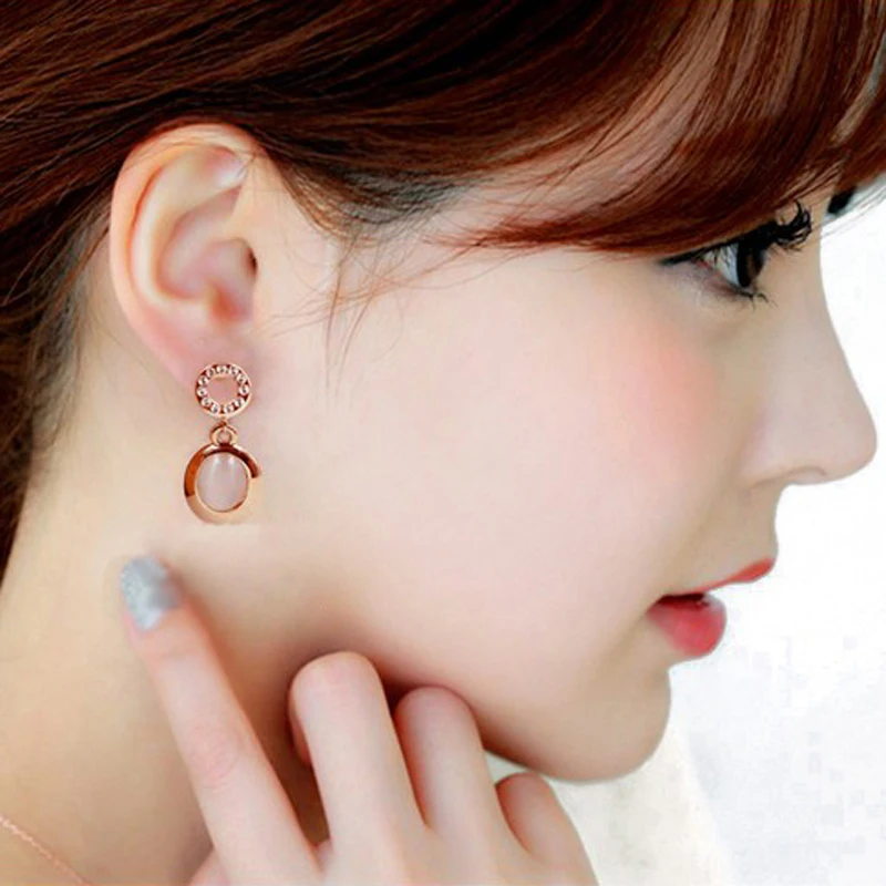 MOONROCY Rose Gold Color Long CZ Opal Crystal Earrings Dangle for Women Girls Gift Drop Shipping Fashion Jewelry Wholesale | Украшения и